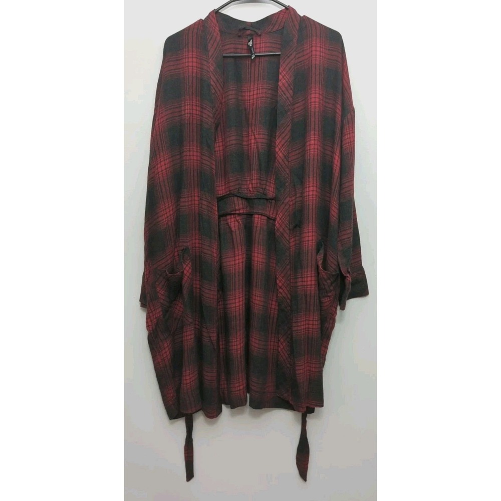 Z8 Red Black Plaid Robe Torrid Sz 00 Knee Length Lightweight Loungewear